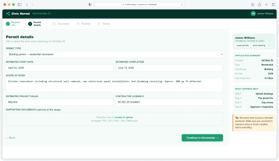 Permit application — citizen view